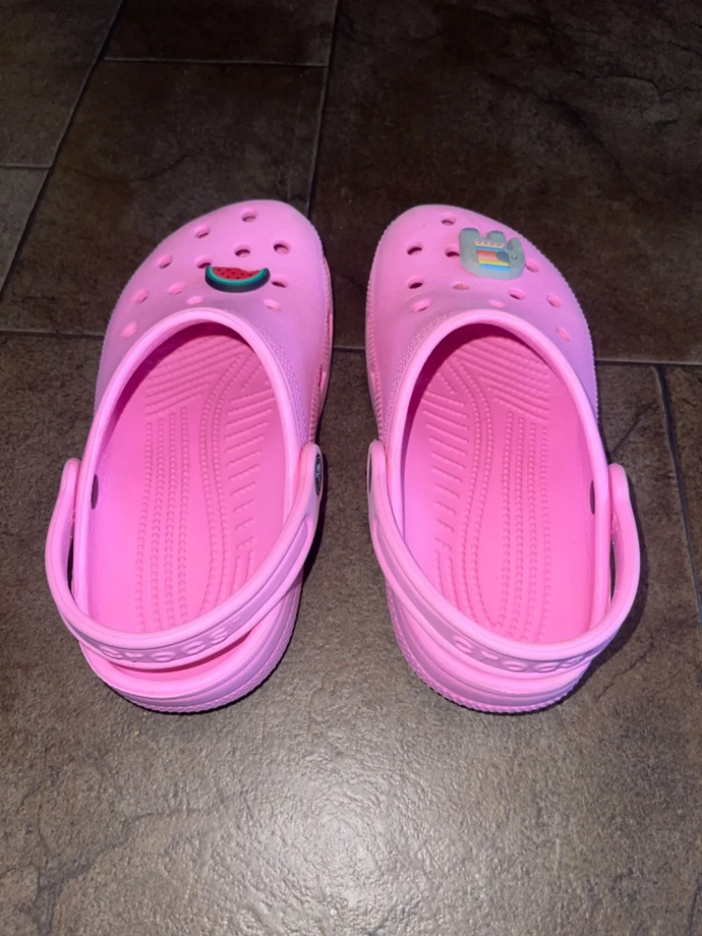 CROCS Little Girls Size 2 Pink Slip On Sandals w/ Charms